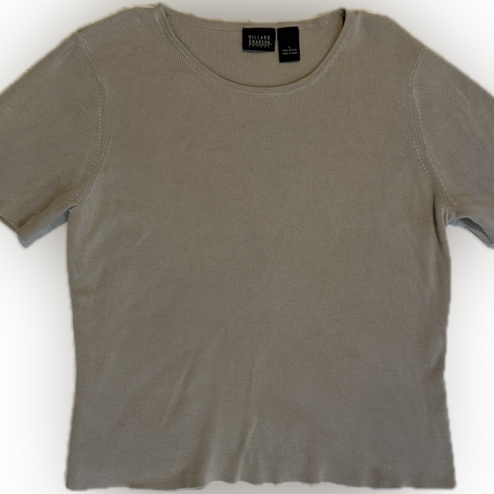 Hillard & Hanson Casual Light Gray Short Sleeve Knit Ribbed Top Sz L